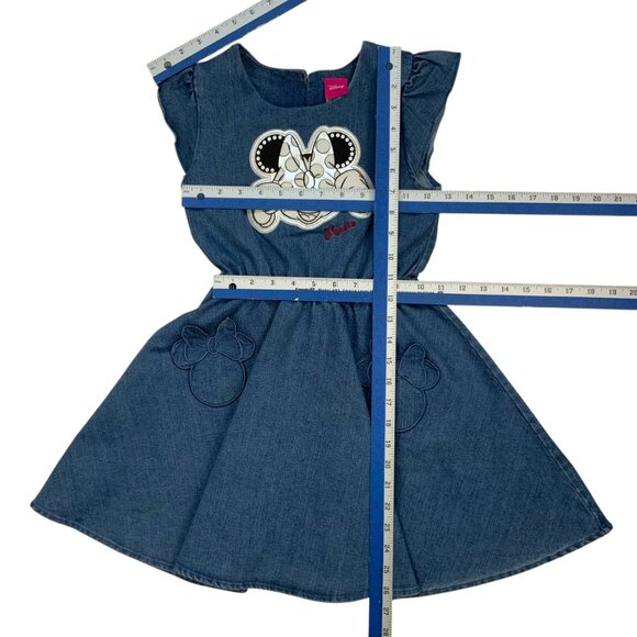 Disney Girls Minnie Mouse Denim Dress 6X Blue Flutter Sleeve Pockets Logo Resort - Picture 5 of 12